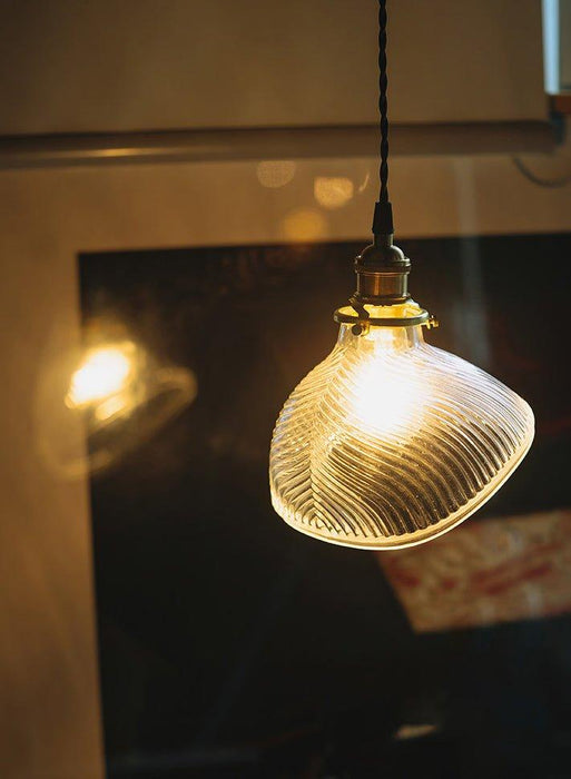 Fluted shell glass midcentury modern pendant light - DWHOME