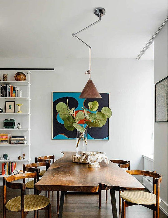 Geppetto Swing Arm Wooden Shade Ceiling Light / Pendant Light-DWHOME