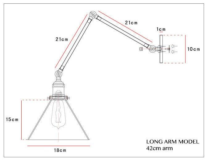 Glass Cone Shade Wall Light. Industrial Retro Styled Bedside Light. - DWHOME