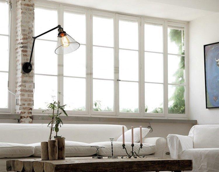 Glass Cone Shade Wall Light. Industrial Retro Styled Bedside Light. - DWHOME