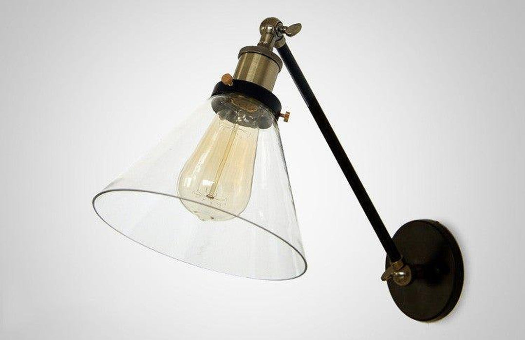 "Applique murale abat-jour cône en verre. Lampe de chevet style industriel rétro.-DWHOME"