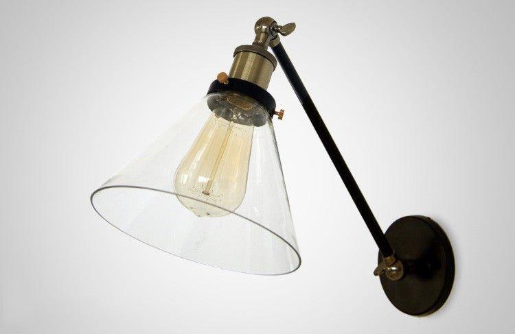 Glass Cone Shade Wall Light. Industrial Retro Styled Bedside Light. - DWHOME