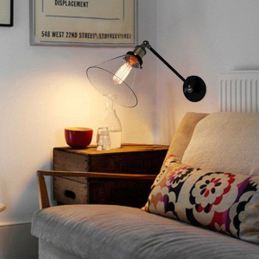 Glass Cone Shade Wall Light. Industrial Retro Styled Bedside Light.-DWHOME