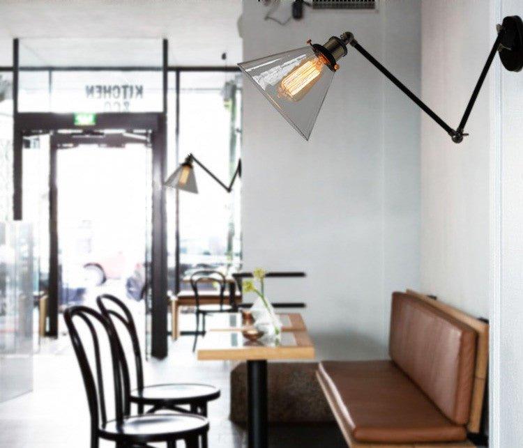 Glass Cone Shade Wall Light. Industrial Retro Styled Bedside Light. - DWHOME