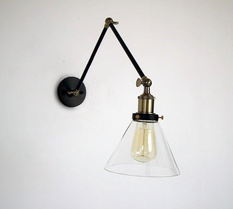 Glass Cone Shade Wall Light. Industrial Retro Styled Bedside Light. - DWHOME