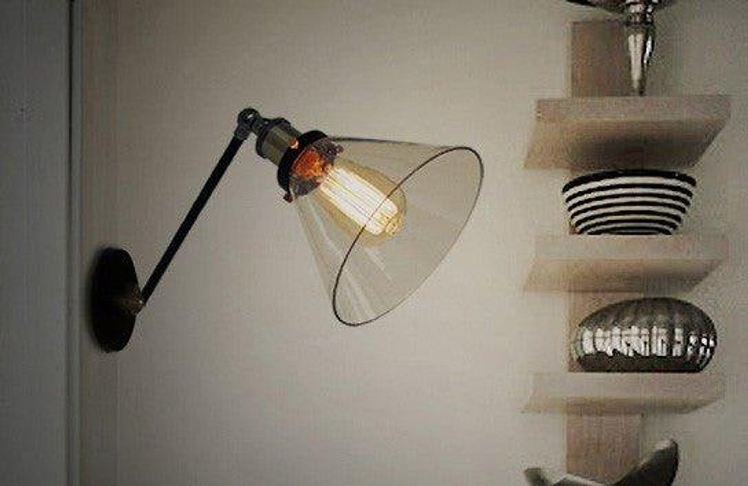 "Applique murale abat-jour cône en verre. Lampe de chevet style industriel rétro.-DWHOME"