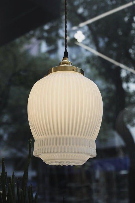 Greta fluted frosted glass mid century modern pendant light - DWHOME