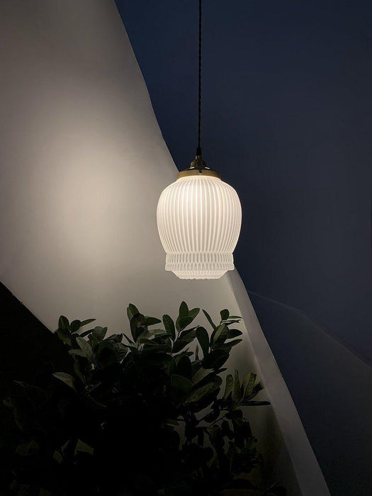 Greta fluted frosted glass mid century modern pendant light - DWHOME