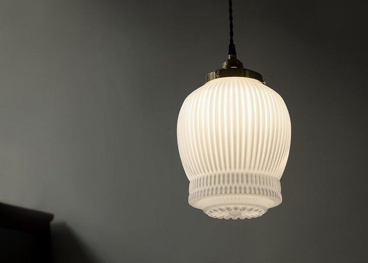Greta fluted frosted glass mid century modern pendant light - DWHOME