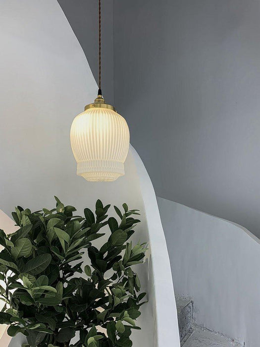 Greta fluted frosted glass mid century modern pendant light - DWHOME