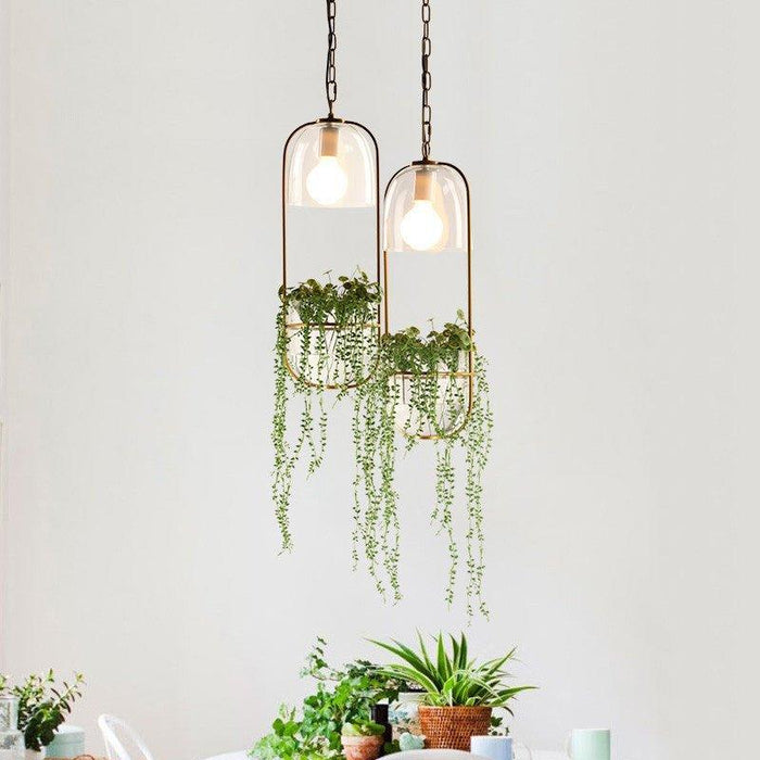 Hanging Plant Vase Brass Pendant Light - DWHOME