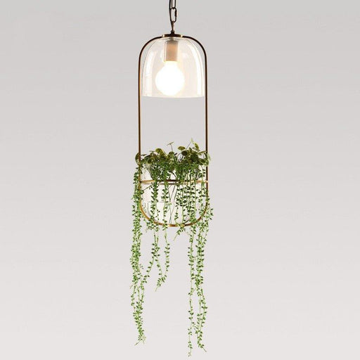Hanging Plant Vase Brass Pendant Light-DWHOME