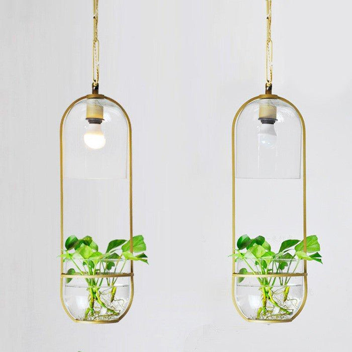 Hanging Plant Vase Brass Pendant Light - DWHOME