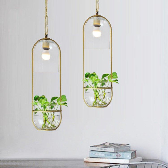 Hanging Plant Vase Brass Pendant Light - DWHOME