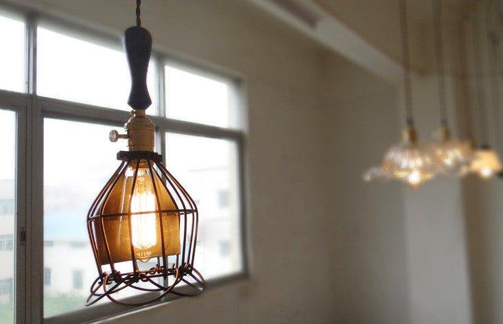Hectar Industrial Loft Pendant Light With Wooden Handle - DWHOME