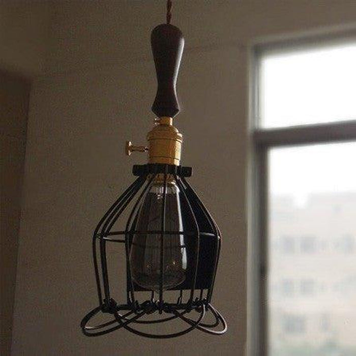 Hectar Industrial Loft Pendant Light With Wooden Handle-DWHOME
