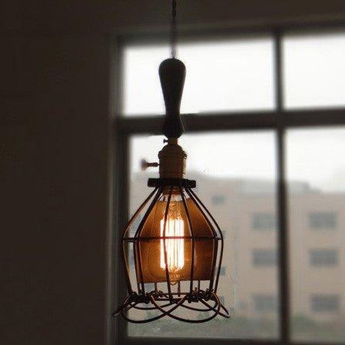 Hectar Industrial Loft Pendant Light With Wooden Handle-DWHOME