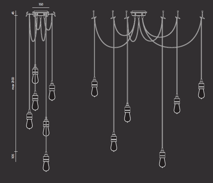 Hooked Brass 6 Bulb Cluster Pendant Light - DWHOME