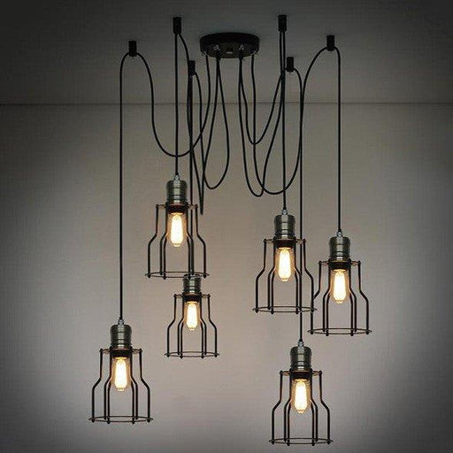Industrial Wire Cage 6 Bulb Pendant Light-DWHOME