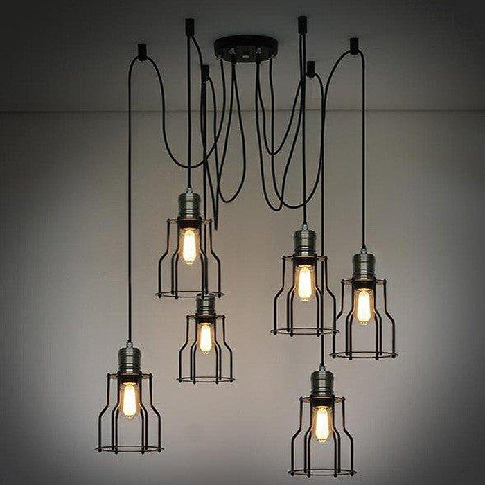 Industrial Wire Cage 6 Bulb Pendant Light-DWHOME