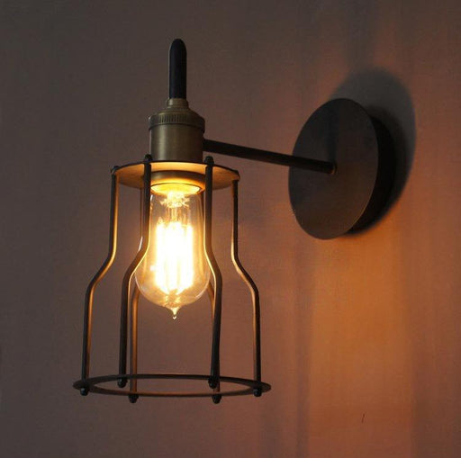 Iron Wire Cage Industrial Brass Fitting Wall Light-DWHOME