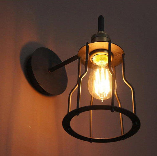Iron Wire Cage Industrial Brass Fitting Wall Light-DWHOME