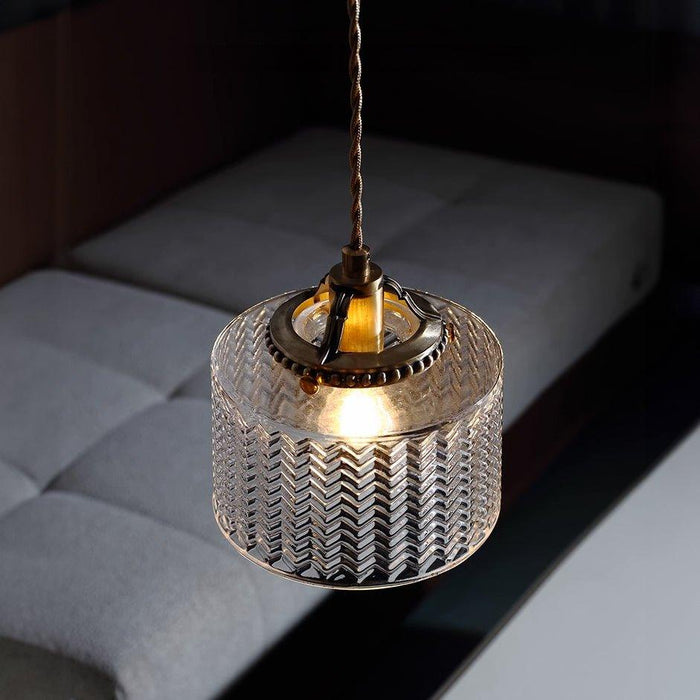 Jaipur Fluted Dome Glass With Brass Fitting Art Deco Pendant Light - DWHOME