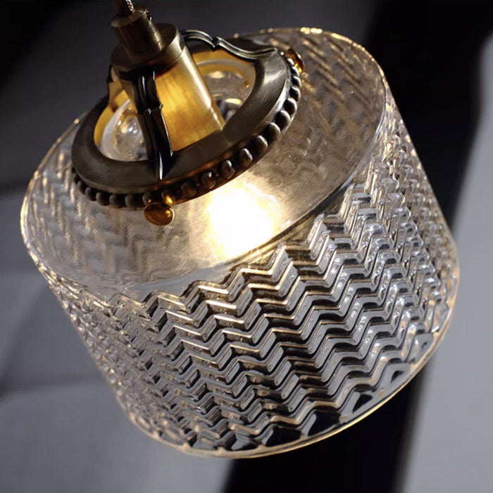 Jaipur Fluted Dome Glass With Brass Fitting Art Deco Pendant Light - DWHOME