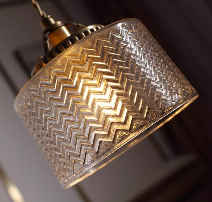 Jaipur Fluted Dome Glass With Brass Fitting Art Deco Pendant Light - DWHOME
