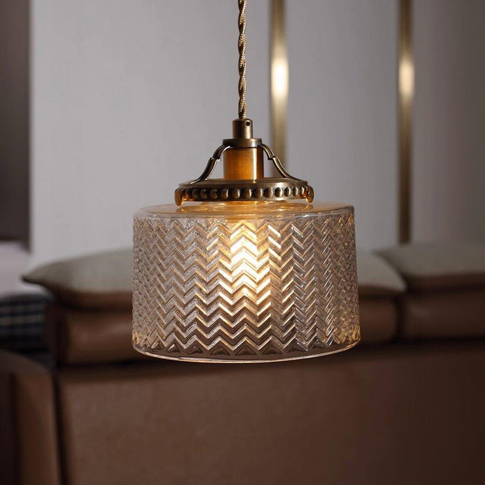 Jaipur Fluted Dome Glass With Brass Fitting Art Deco Pendant Light - DWHOME