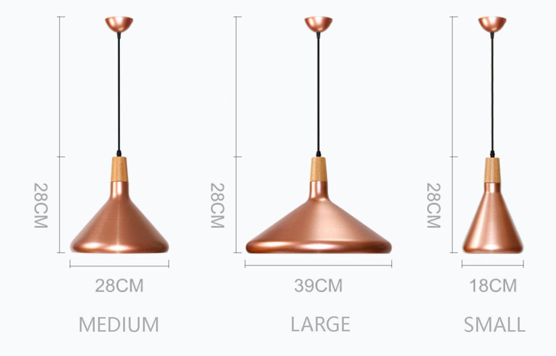 Kopar Minimalist Copper Brass Coloured Shade And Wooden Pendant Light - DWHOME