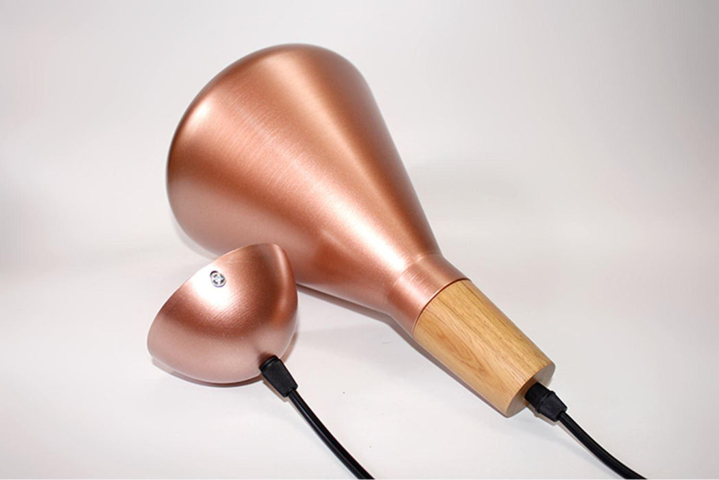 Kopar Minimalist Copper Brass Coloured Shade And Wooden Pendant Light - DWHOME