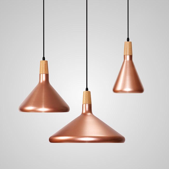 Kopar Minimalist Copper Brass Coloured Shade And Wooden Pendant Light - DWHOME