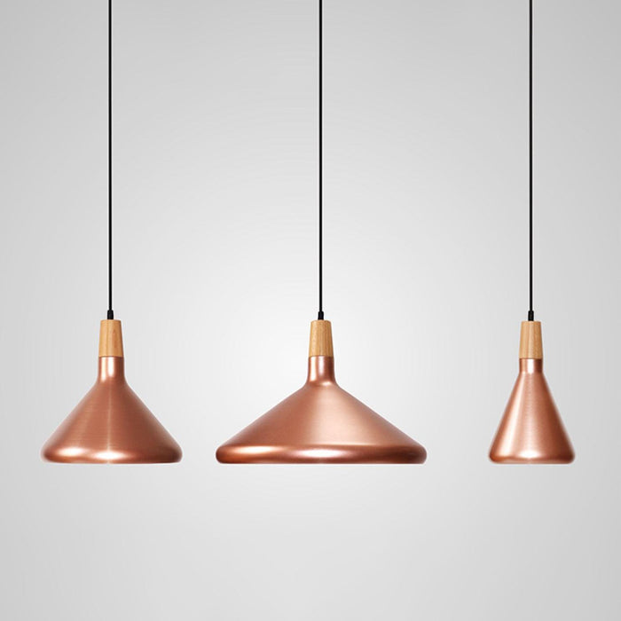 Kopar Minimalist Copper Brass Coloured Shade And Wooden Pendant Light - DWHOME