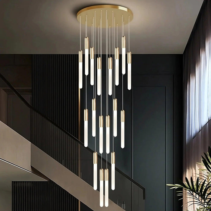 Villa Forci Duplex Staircase Foyer Chandelier, Gold - DWHOME