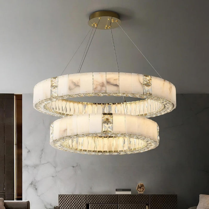 Natural Marble & Crystal Modern Ceiling Light Fixture - DWHOME