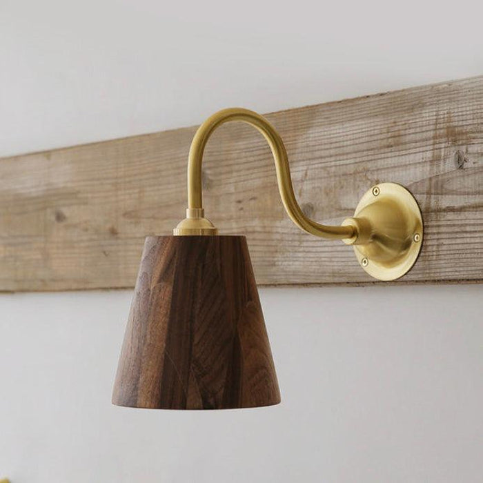 Oberon Wooden Shade Brass gooseneck arm Wall Light-DWHOME