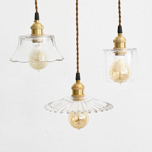 Petunia Glass Mid Century Brass Pendant Light-DWHOME