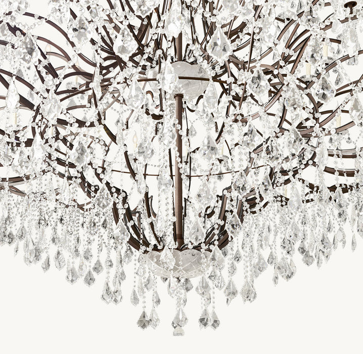 19TH C. ROCOCO IRON & CRYSTAL ROUND CHANDELIER 101"