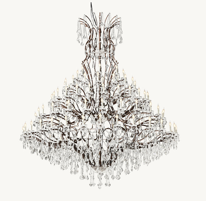 19TH C. ROCOCO IRON & CRYSTAL ROUND CHANDELIER 101"