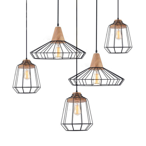 Sangkar Metal Cage Pendant Light With Wooden Base - DWHOME