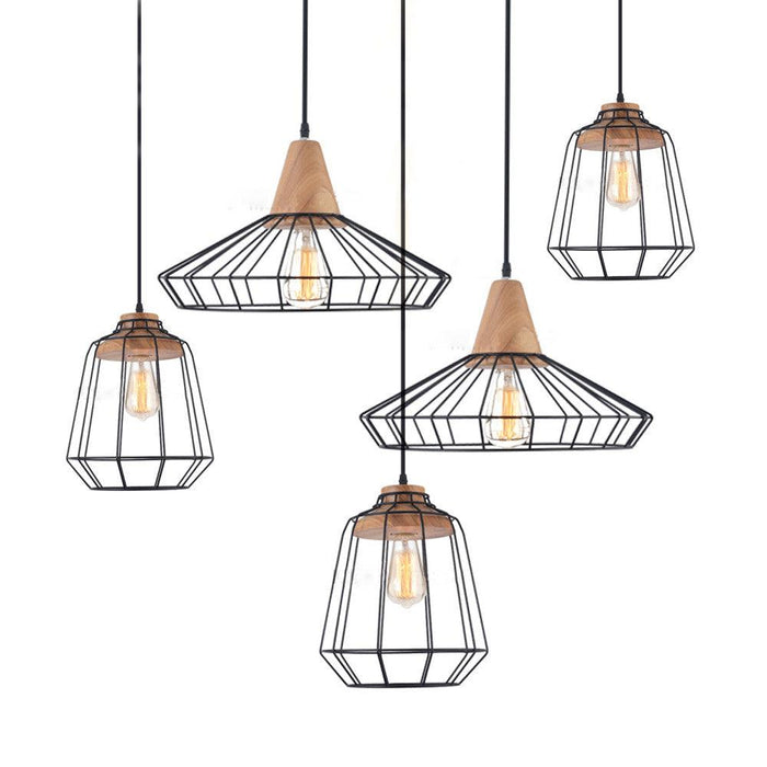Sangkar Metal Cage Pendant Light With Wooden Base - DWHOME