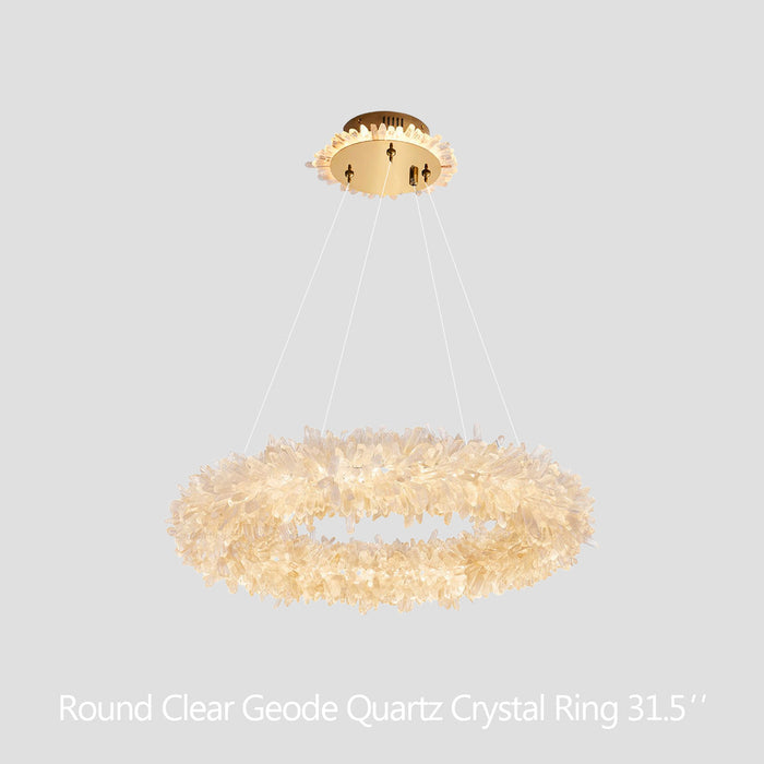 24-47 Inch Round Clear Geode Quartz Crystal Ring Pendant Light Modern Chandelier for Living Room