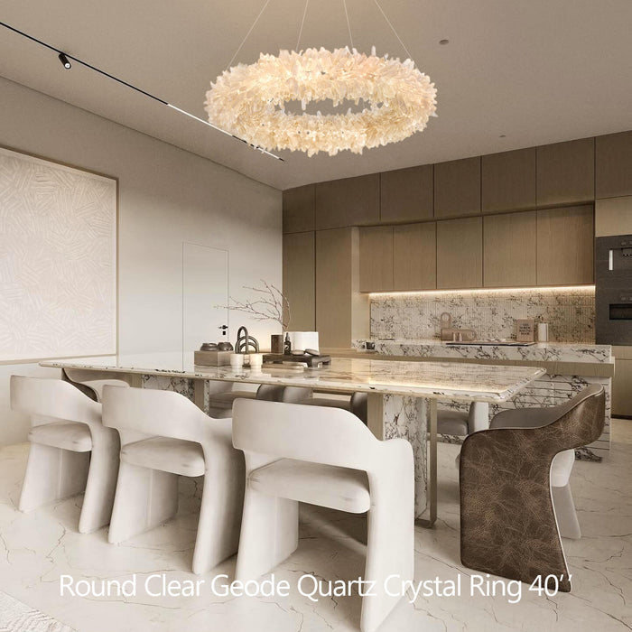 24-47 Inch Round Clear Geode Quartz Crystal Ring Pendant Light Modern Chandelier for Living Room