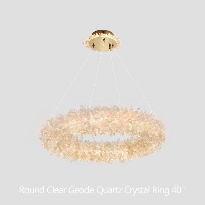 24-47 Inch Round Clear Geode Quartz Crystal Ring Pendant Light Modern Chandelier for Living Room