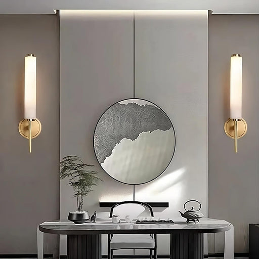 Natural Marble & Copper Candle Style Wall Sconce-DWHOME