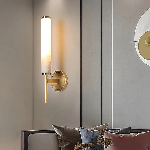 Natural Marble & Copper Candle Style Wall Sconce-DWHOME