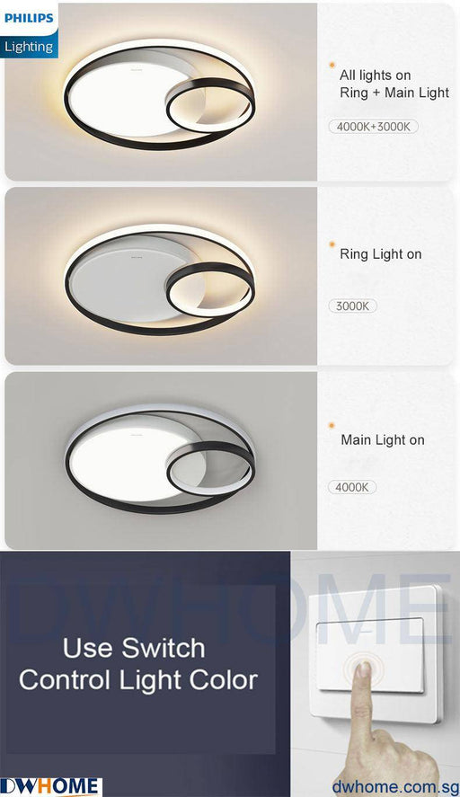 Philips LED Model 44101 Ceiling Light 43W Black Tunable Light Simple Elegant Design Modern Atmosphere Beautiful Lighting Effect - DWHOME