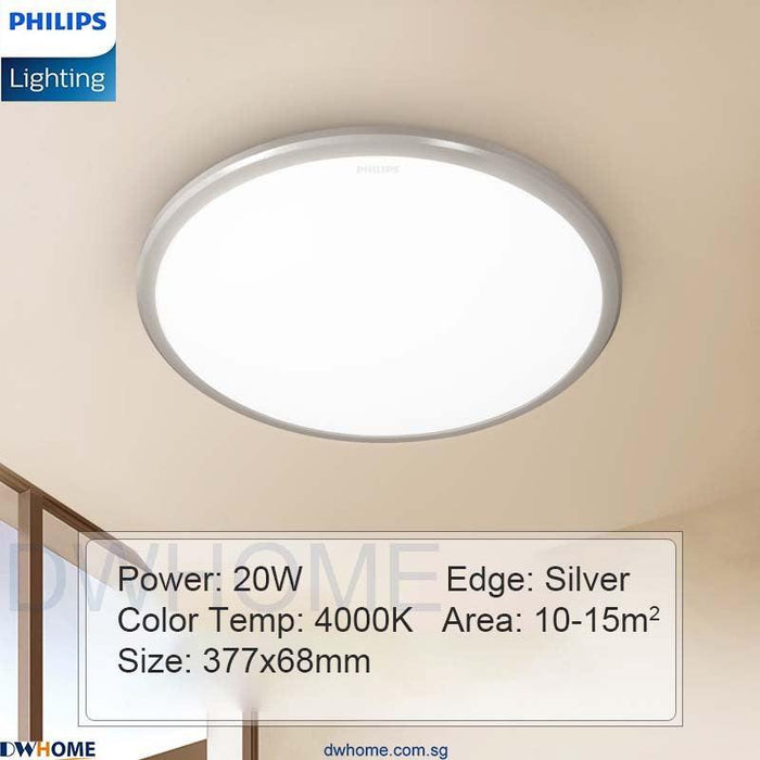 PHILIPS LED Ceiling light CL254 Series Round, 12W/17W/20W, Silver, White Edge Color, Bright - DWHOME